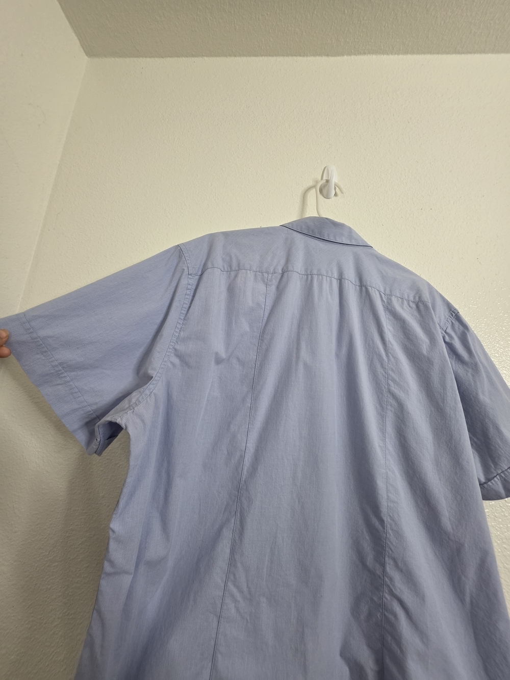 Banana Republic Mens XL Blue Striped Short Sleeve Button Down Shirt Pocket - Picture 10 of 11